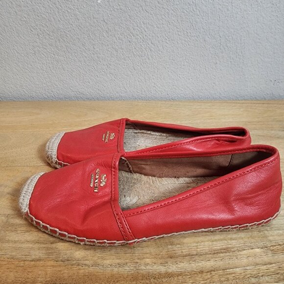 Coach Shoes Womens Size 7.5 Red Leather Espadrille Flats Logo Casual - Picture 5 of 12